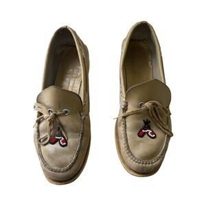 Vintage Coombs True Moccasins Tan Loafers with Beaded Wig Wam Embroidery 8.5